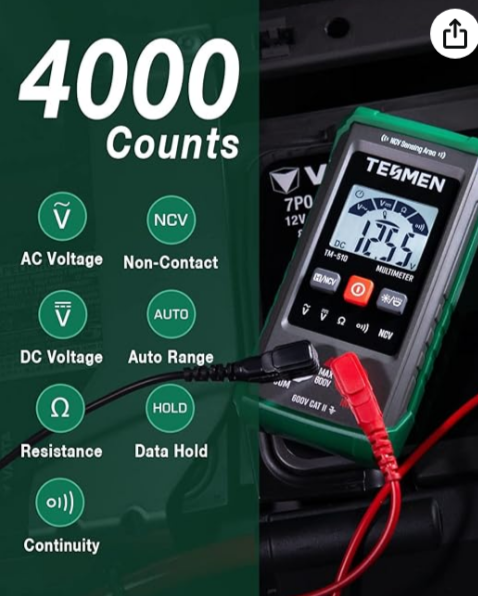 Tesmen Multimeter TM-510, 4000 Counts, Smart Measurement, Color Green
