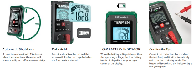 Tesmen Multimeter TM-510, 4000 Counts, Smart Measurement, Color Green