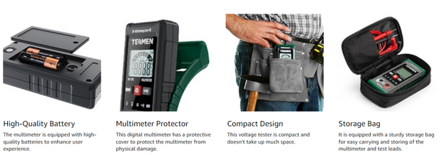 Tesmen Multimeter TM-510, 4000 Counts, Smart Measurement, Color Green